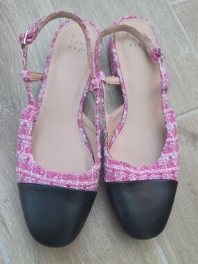 a new day Pink Tweed Slingback Flats with Black Cap Toe
